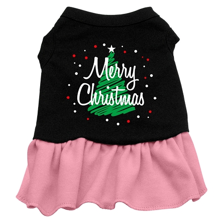 Scribble Merry Christmas Screen Print Dress Black with Pink Med